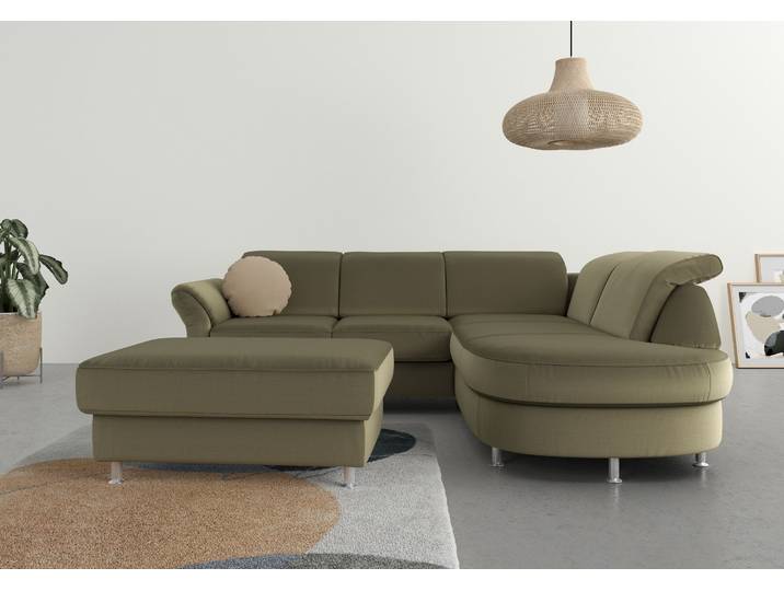 Ecksofa, Grün, 250x212 cm, Webstoff, L-Form & Kopf- und Armteilverstellung, Modern, sit&more