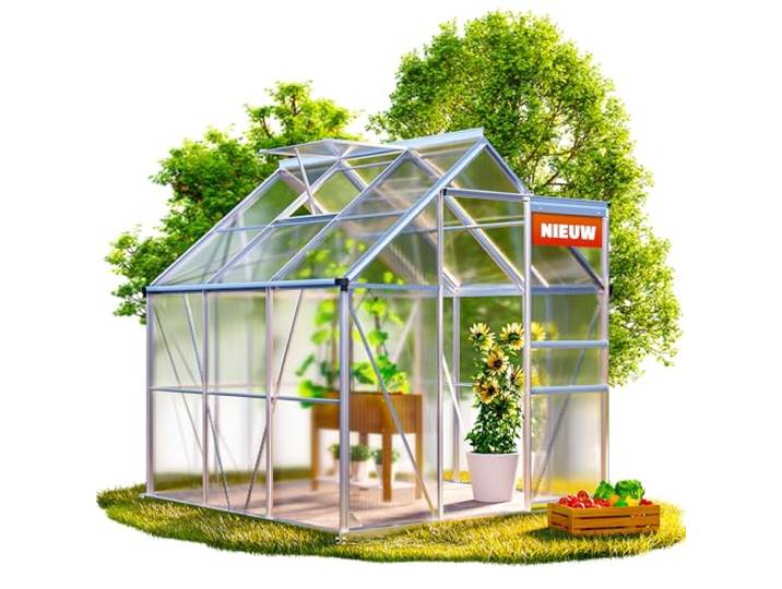 GARDEBRUK® Aluminium Tuinkas 3.6m²met fundering 1900x190cm incl. dakraam Broeikas Tomatenteelthuis Kas Kweekkas Kweekkas Plantenkas