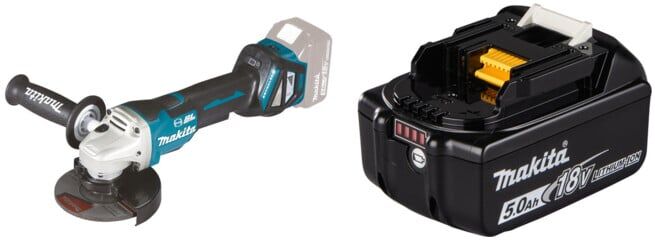 Set Makita Akku-Winkelschleifer DGA517Z 18,0 V mit Paddleschalter + Akku-BL1850B Li 18,0V 5.0Ah