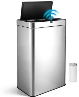 Innovaze Touchless Stainless Steel Rectangular Motion Sensor Kitchen Trash Can with Bonus 26 Trash Bags