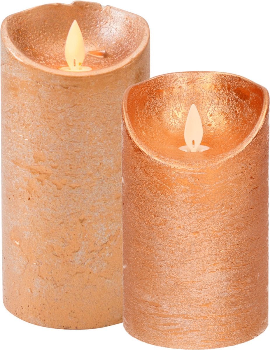 Anna Collection LED stompkaarsen koper 2 stuks - Hoogte: 15 cm en 12,5 cm