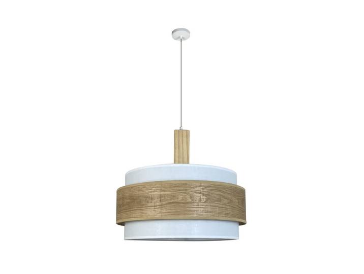 Suspension avec abat-jour blanc et pièce décorative en bois Ø40cm