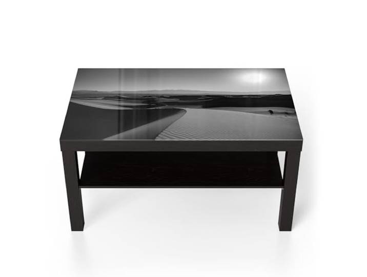 DEQORI Glastisch schwarz groß 90x50 cm Motiv Wüstenstille ausgefallener Beistelltisch aus Glas Hochglanz Couchtisch fürs Wohnzimmer moderner Couch Tisch mit Design