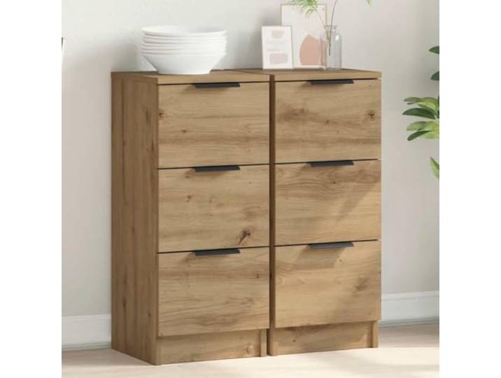 HEFZGDB Sideboard aus Holzwerkstoff, Multifunktionales Sideboard Wohnzimmer, in Artisan-Eiche, Einfaches Design mit 3 Schubladen, Weißes mit Schubladen, 2 Stück mit Stauraum, Maße