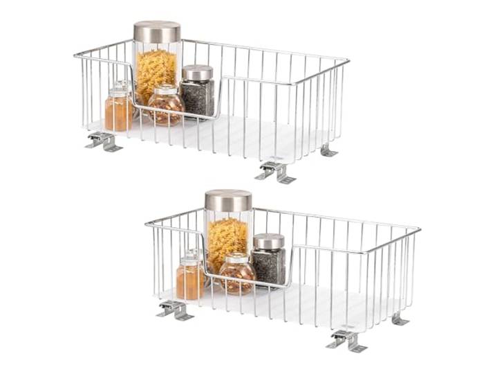 bremermann Korbauszug 2er Set für Oberschränke 50 cm Breite, ausziehbarer Schrankeinsatz für Regale und Speisekammer, Teleskop-Gewürzregal - Teleskopschublade mit Einlegeboden, Chrom