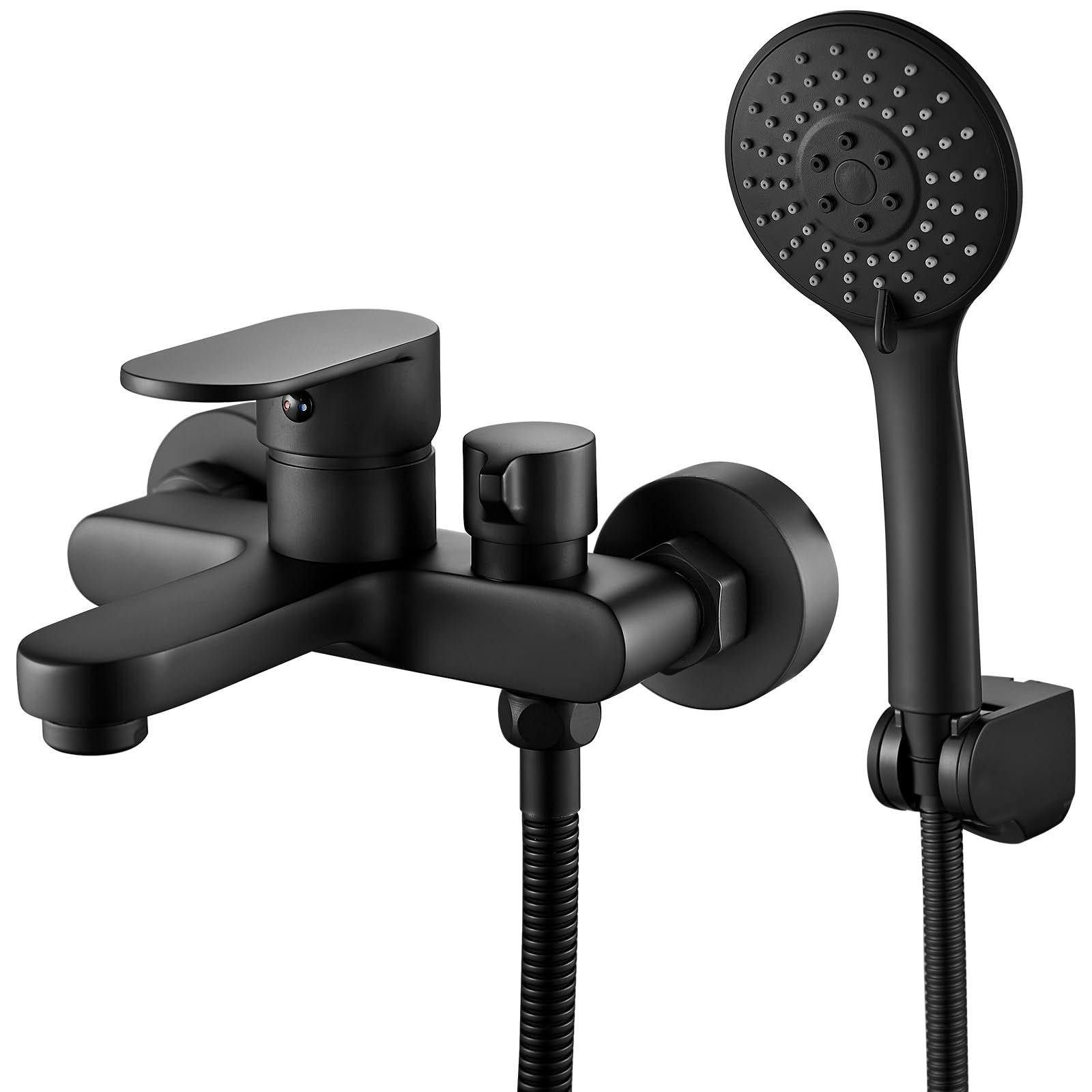 Selius Badkuipkraan zwart met handdouche en 3 functies, wandmontage 150 mm