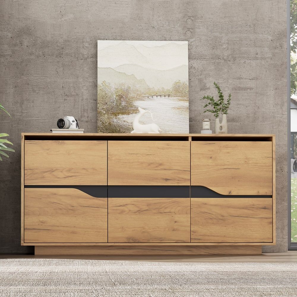 Urban Meuble Aparador industrial efecto madera y negro 3 puertas