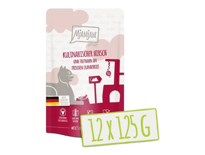 [Peut être servi frais pour l'été] MjAMjAM Quetschie Nourriture humide culinaire pour chat dinde cerf canneberge 125 g x 12