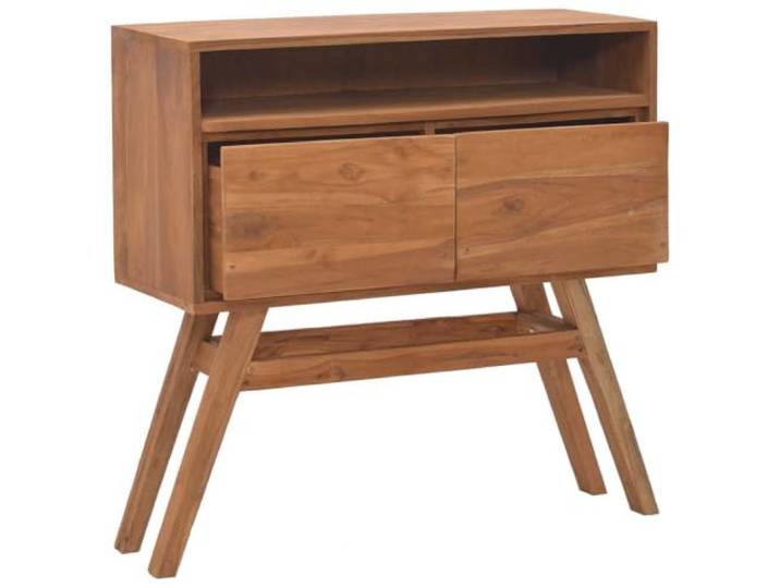 GPUTYGHN Konsolentisch 80x30x80 cm Teak Massivholz Kammergetrocknet,fein geschliffen,2 Schubladen,1 Fach,skandinavischer Look,Teakholz