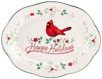 "Pfaltzgraff Winterberry ""Happy Holidays"" Oval Platter, 11 Inch - 11-inch"