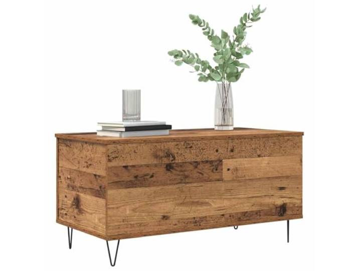KTHLBRH Couchtisch aus altem Holz, 90 x 44,5 x 45 cm Mehrschichtiges Holz, Klappdeckel, Metallnadelbeine, Industrie-Stil