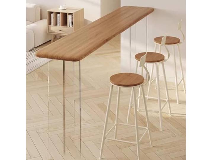 KEIFCUACLA Massivholz Bartisch, Thekenhöhe Tisch mit Acrylgestell Schwebender schmaler Tisch mit transparenten Acryl‑Beinen, platzsparendes Design für Küche, Wohnzimmer, Balkon, ohne Hocker