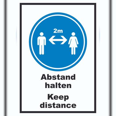 HB-Druck Abstand halten Keep distance Symbol und Text Schild A6 (105x148mm)