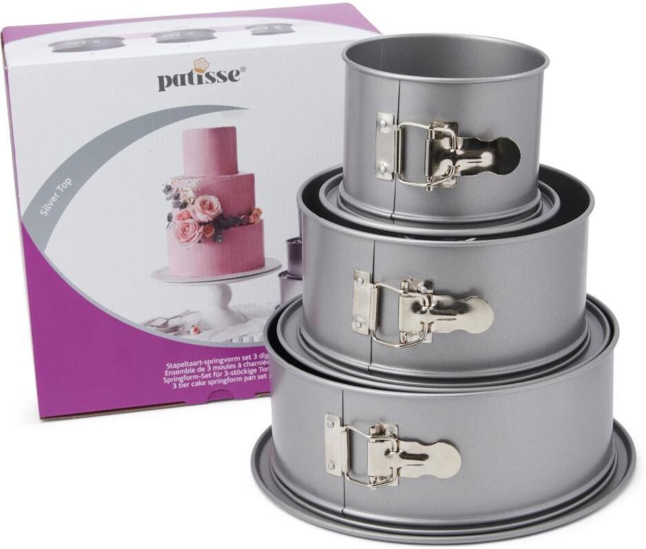 Springform PATISSE "Springformen-Set Silver-Top 3-teilig", silber, B:25,8cm L:26,3cm T:12,3cm Ø:22cm, Stahl, Küchenformen, Springform silber Ø 22cm
