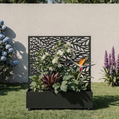 Lumibee Outdoor Metal Pattern Privacy Fence Screen Planter Box
