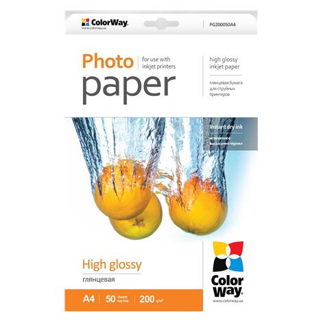 Colorway High Glossy Photo Paper, 50 sheets, A4, 200 g/m² (200 g/m², A4, 50 Stk.) (PG200050A4)