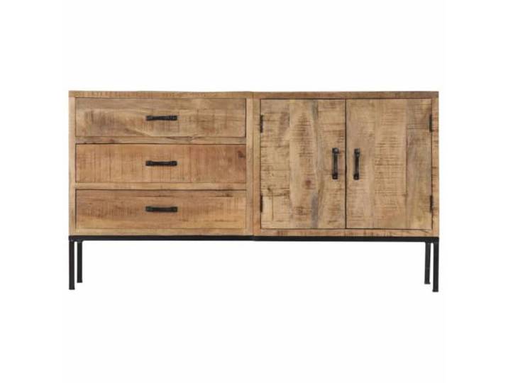 Sideboard aus Massivholz Mango 140x35x75 cm Kommode mit 3 Schubladen und 2 Massives Mangoholz, 3 Schubladen, 2 Fächer, Stauraum, vielseitig nutzbar, robuste Verarbeitung