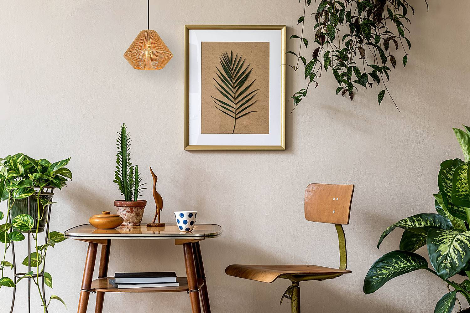home24 Hanglamp Houdini type B, Ø 35 cm, bruin/zwart/beige