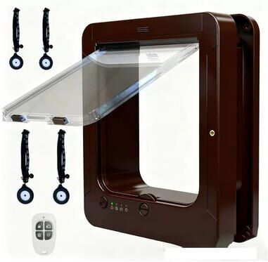 Uplift Essentials Electronic Induction Smart Pet Door With Microchip Sensor brown With 4pc Sensors