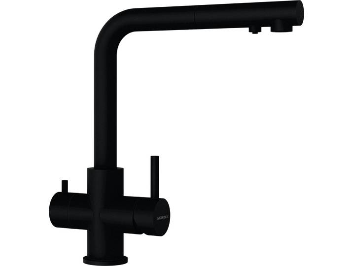Küchenarmatur SCHOCK Vitus , schwarz (puro), B:22,4cm H:30,9cm Ø:5,4cm, Edelstahl, Armaturen, Küchenarmatur, Hochdruck, ausziehbarer Auslauf, Filterwasser, Schwenkbereich 180