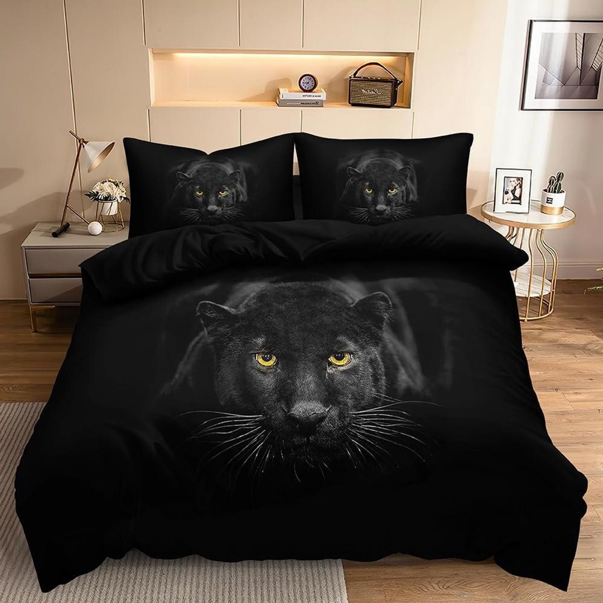 Dekbedovertrek met luipaardprint - Zwart - King size