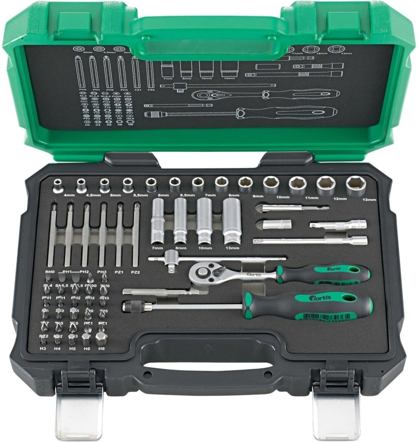 FORTIS Steckschlüssel-Garnitur 1/4" 61-teilig ; E/D/E (4317784707787)