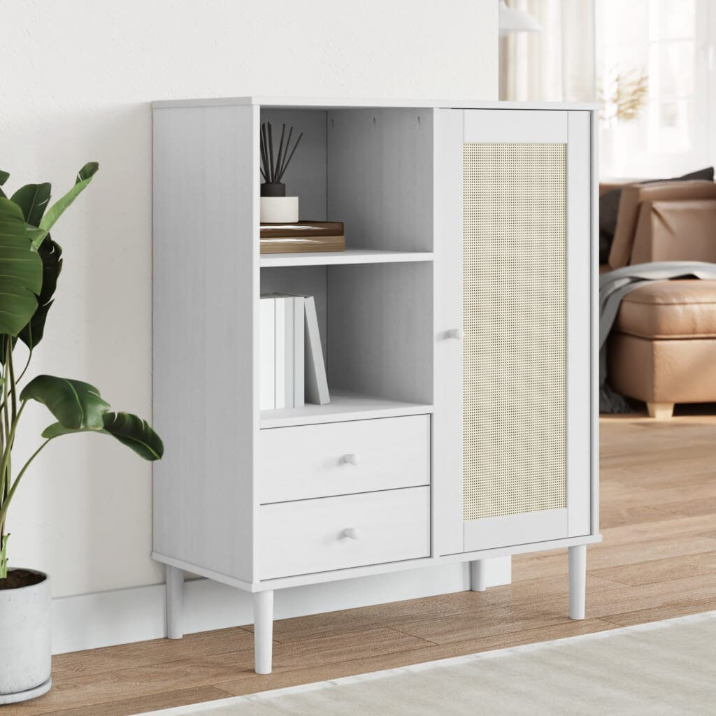 vidaXL 90cm Sideboard Rattan Look White 112cm H X 90cm W X 40cm D