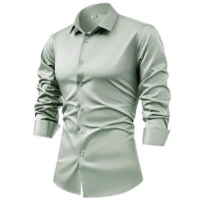 Herren Strandhemd Schwarz Weiß Hellgrün Rosa Wein Langarm Einfach Revers Urlaub Bekleidung Polyester Mode Lässig Bequem