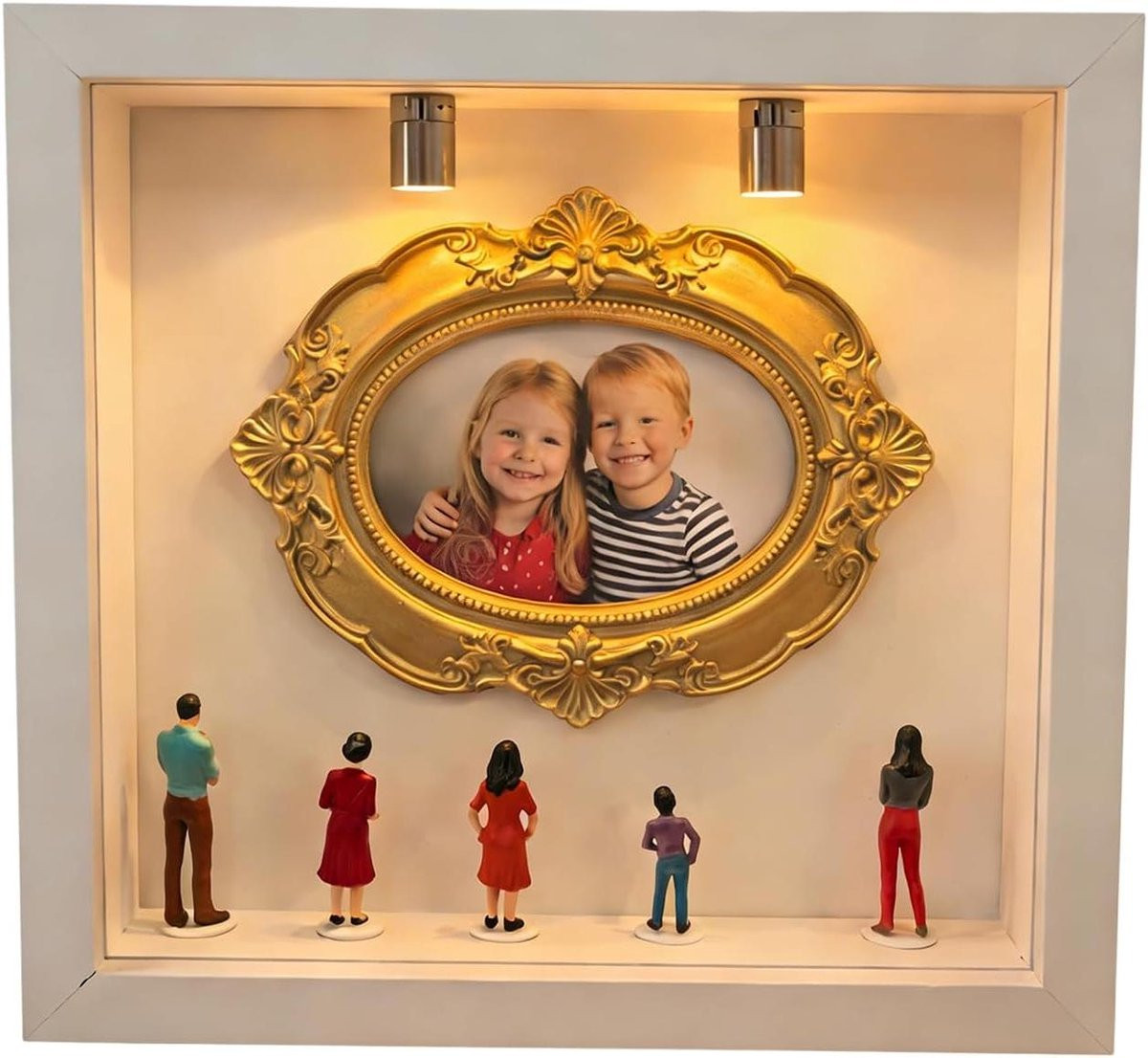 Mini Museumdoos Herinneringsvitrine Set met Gouden Lijstjes - 16,9 x 16,9 cm