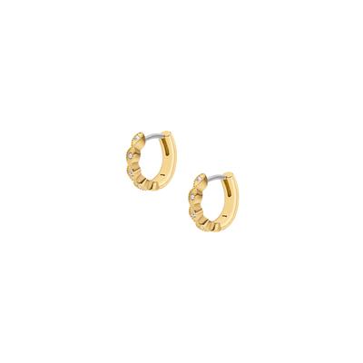 Paar Creolen FOSSIL "Schmuck Geschenk Edelstahl ELLIS", gold (gelbgoldfarben, edelstahlfarben, kristallweiß, kristallweiß), Ohrringe, Damen, Edelstahl, mit Glasstein