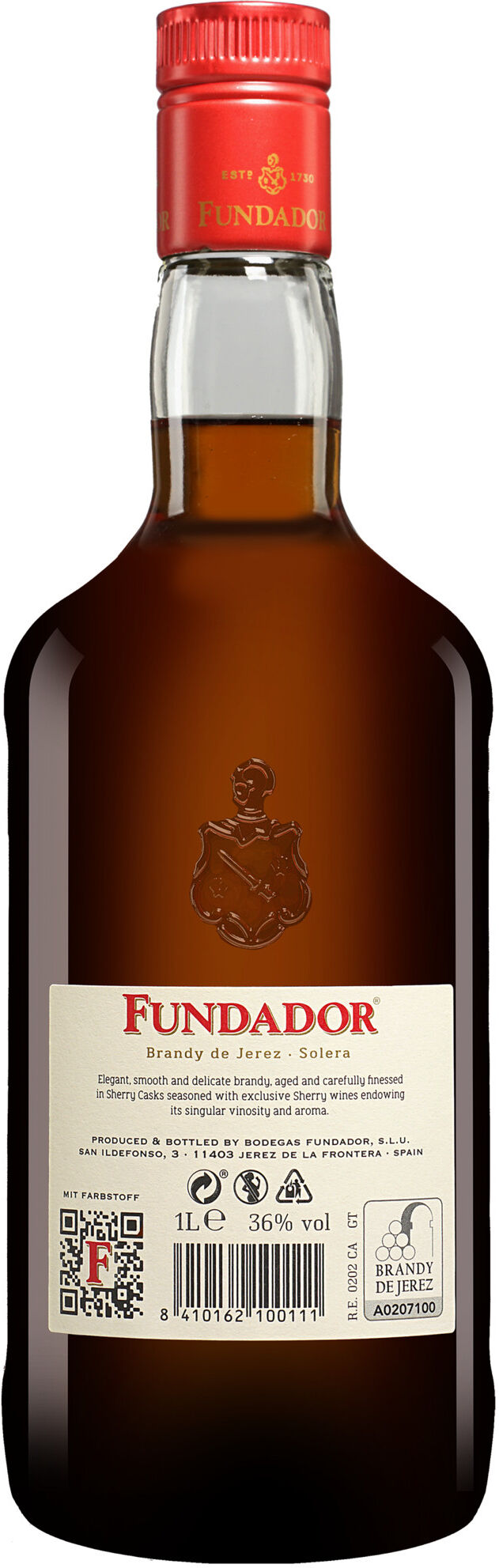 Brandy Domecq »Fundador« - 1,0 L. 36% Vol. Brandy aus Spanien