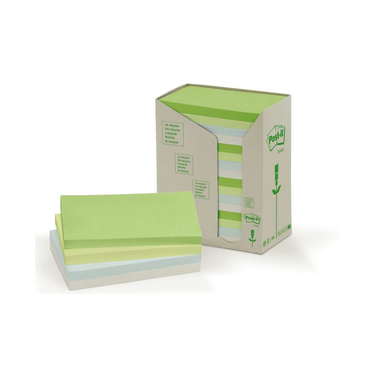 Post-it Recycling Notes Haftnotizen farbsortiert, 16 Blöcke, 12,7 x 7,6cm
