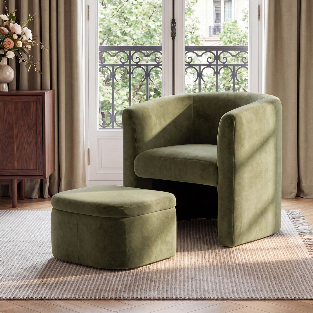 Wade Logan® Accent Chair & Storable Ottoman Sherpa Chair w/Storage Ottoman - Plush & Space-Saving Design Green Velvet 75cm H X 75.4cm W X 65cm D