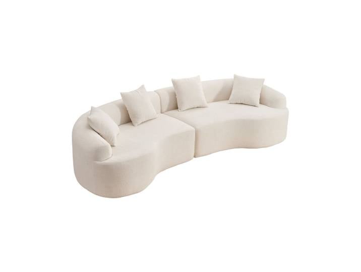 Canapé modulable en chenille blanc avec forme incurvée