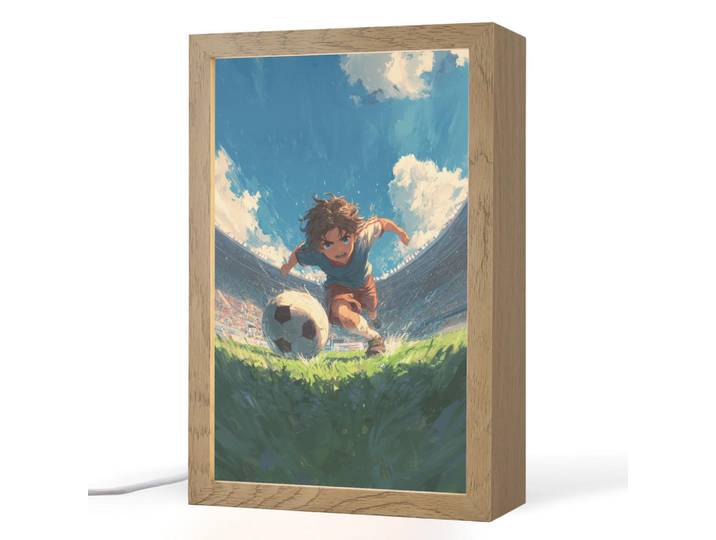 OnlyWow Nachttischlampe - Stadion - Fußballer - Ball - 20x30 cm, Blau, Holzwerkstoff, Rechteckig, LED integriert, 20x30x8 cm, Lampen & Leuchten, Innenbeleuchtung, Nachtlicht