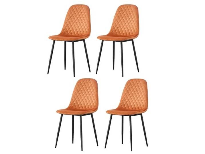 Casa Vital Esszimmerstuhl MAJERO, 4er-Set, 44x40x90 cm, gepolstert, rautenförmige Ziernähte, Schwarze Metallbeine, pulverbeschichtet, 120 kg. maximale Gewichtsbelastung, (Orange)