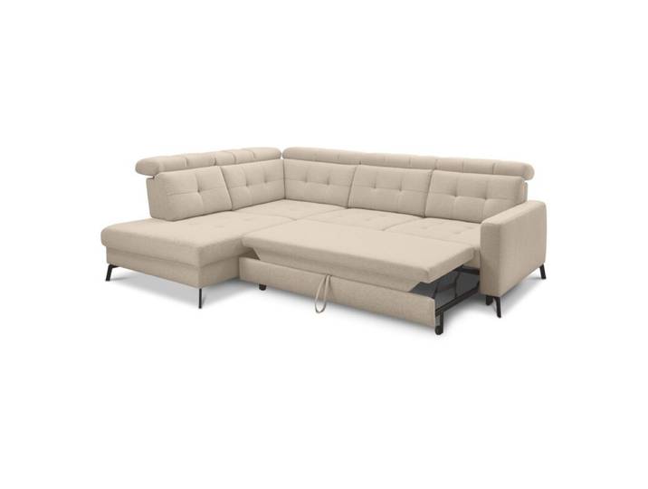 Musterring MR 4615 Ecksofa gesteppt mit optionalen Funktionen - Flachgewebe Mono nature - Schlaffunktion - links manuelle Kopfteilverstellung, Schlaffunktion Modern, Zeitlos