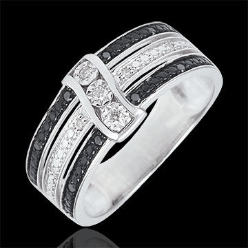 Edenly Ring DÃ¤mmerschein - Sonnenuntergang - WeiÃŸgold, weiÃŸe und schwarze Di