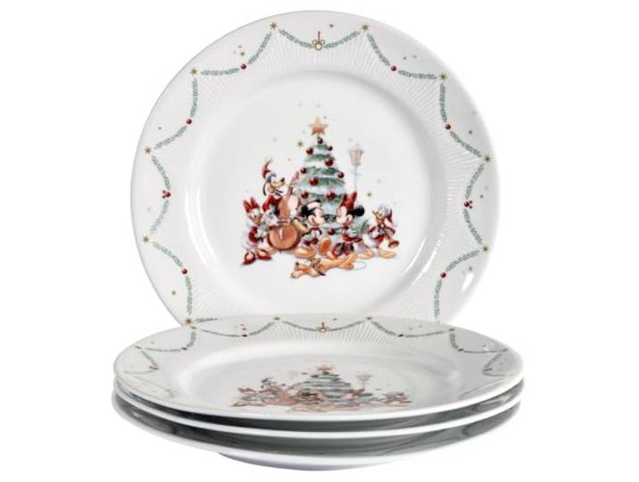 Fyrklövern Micky Maus & Freunde Flacher Teller Disney, 4er-Set, 27 cm, Porzellan, Spülmaschinenfest, Weihnachten, Weiß
