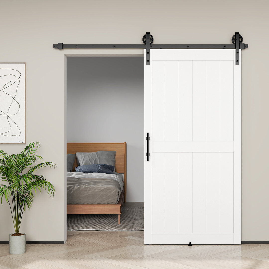 HOMCOM 213.4cm Sliding Barn Door Kit, Sliding Door with Track, White White 106.6cm W X 213.4cm H
