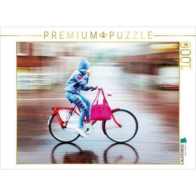 CALVENDO Puzzle Radfahrer bei Regen 1000 Teile Puzzle quer | 1000 Teile Lege-Größe 64 × 48 cm Foto-Puzzle für glückliche Stunden
