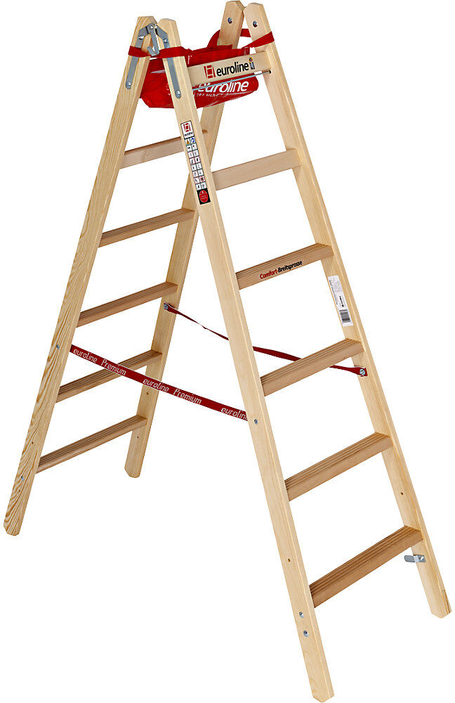 kaiserkraft Holz-Stehleiter mit Komfort-Breitsprossen, beidseitig begehbar, 2 x 6 Sprossen
