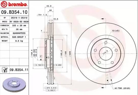 BREMBO 09.B354.11 Brake disc