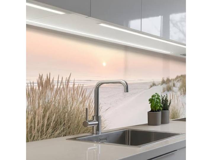 KitchenYeah© Küchenrückwand Selbstklebend Küchenspritzschutz Rückwand 60x250 cm - Wandschutz Ohne Bohren Spritzschutz Wand Wandverkleidung Horizont - Dünenlandschaft - Sand