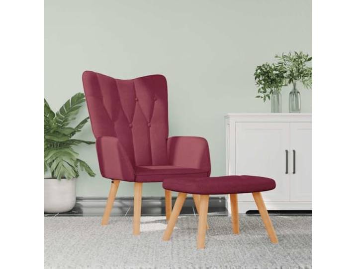 NLQMSU Relaxsessel mit Hocker, Bordeauxrot, Stoff Gepolsterter Schaumstoff, weicher Griff, Stahlrahmen, Holzbeine, 7 Design-Knöpfe, Verwendung im Wohnzimmer