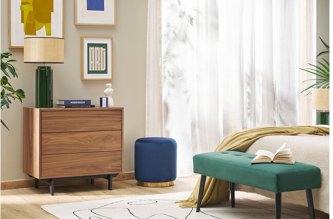 Miliboo Runder Samtpouf in Marineblau und goldener Metallstruktur D40 cm AMAYA