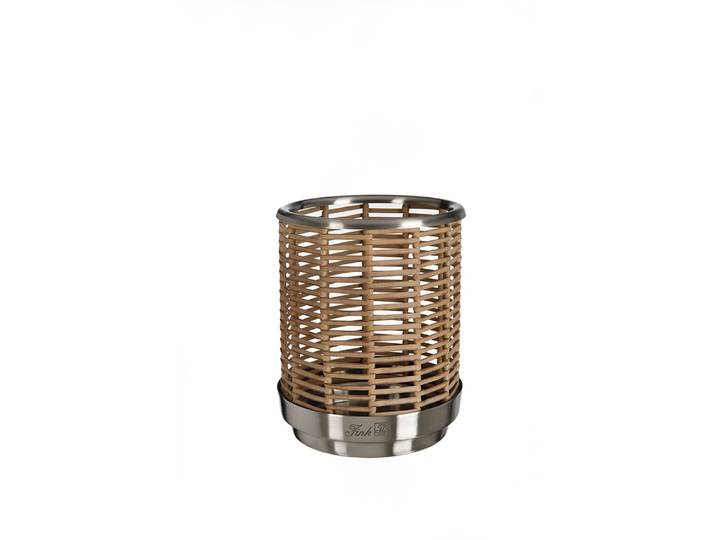 Windlicht FINK FLAVIO , braun (natur), B:13,2cm H:16,5cm T:13,2cm Ø:13,2cm, Edelstahl, Eisen, Kerzenhalter, Windlicht