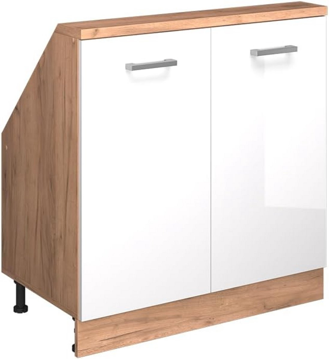 Keukenkast onder schuin dak 80 cm wit hoogglans en goud eiken houtlook
