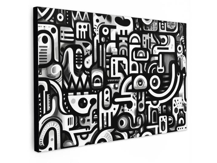 MuchoWow Leinwandbild - Symbole - Abstrakt - Grafik - Schwarz - 90x60 - Deko Wohnzimmer, Textil, Kiefer, Rechteckig, 90x60 cm, gerahmt, Bilder & Rahmen, Bilder, Wandbilder