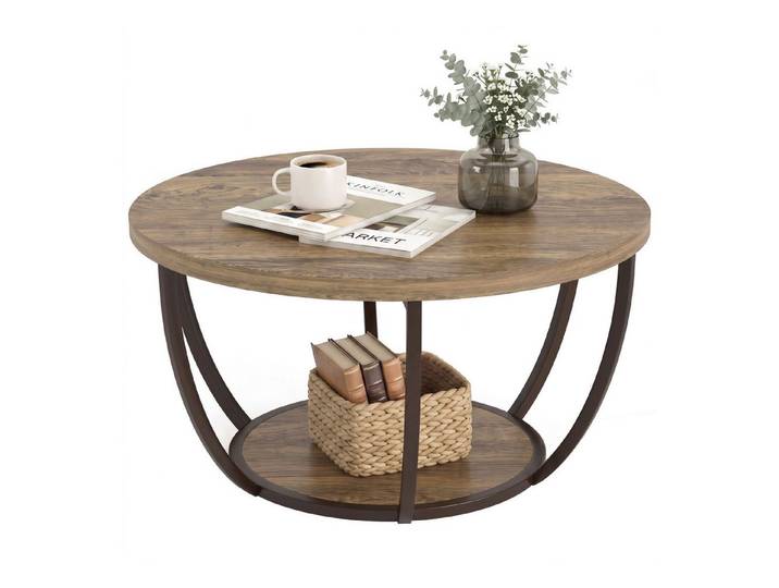 kowdom Couchtisch Couchtisch rund 80 cm 2 Ebenen Metall, 80 cm, 2 Ebenen, 35 mm, Metall